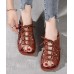 2021 Chocolate Lace Up Flat Sandals Cowhide Leather