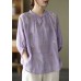 Plus Size Purple Embroideried Loose Fall Three Quarter sleeve Top