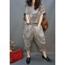 Vogue Grey O-Neck wrinkled Linen Top And Harm Pants Two Pieces Set Batwing Sleeve