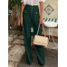 Casual Solid Color High Waist Buttons Zipper Wide Leg Pants For Women