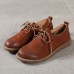 Casual Cross Strap Flat Shoes Brown Cowhide Leather