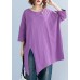 Art purple o neck cotton box top asymmetric hem Plus Size Clothing summer top