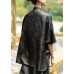 Vintage Black Stand Collar low high design Jacquard Silk Tops Batwing Sleeve