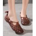 Chocolate Flat Shoes Cowhide Leather Vintage Hollow Out Flats