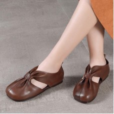 Chocolate Beautiful Hollow Out Flat Feet Shoes Cowhide Leather