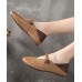 Khaki Flat Feet Shoes Cowhide Leather Boho Splicing Flat Shoes For Women