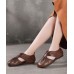 Chocolate Beautiful Hollow Out Flat Feet Shoes Cowhide Leather