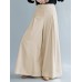 Women Solid Color Elastic Waist Pleats Loose Wide Leg Pants With Pocket