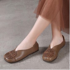 Khaki Flats Hollow Out Splicing Flat Shoes For Women