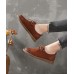 Casual Cross Strap Flat Shoes Brown Cowhide Leather