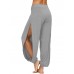 Women Side Split Elastic Waist Loose Solid Color Yoga Sports Casual Pants