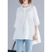 Art White Cotton Top Silhouette Low High Design Midi Summer Half Sleeve Shirt